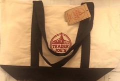 Trader Joes 1 Navy Reusable Fashion Tote Bag Heavy Duty Canvas Bag NWT Rare