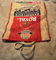 2 Royal Basmati Rice Repurposed Recycled Zipper Closure Burlap Bags Rustic Decor