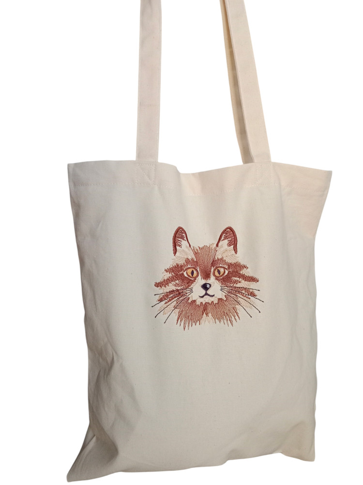 Cotton Shopping Bag Eco Shopper bag with cat embroidery pet embroidered kitten