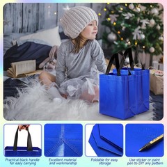 80 PCS Blue Glossy Reusable Grocery Tote Gift Bags With Handles 10x8x4.7 Inch