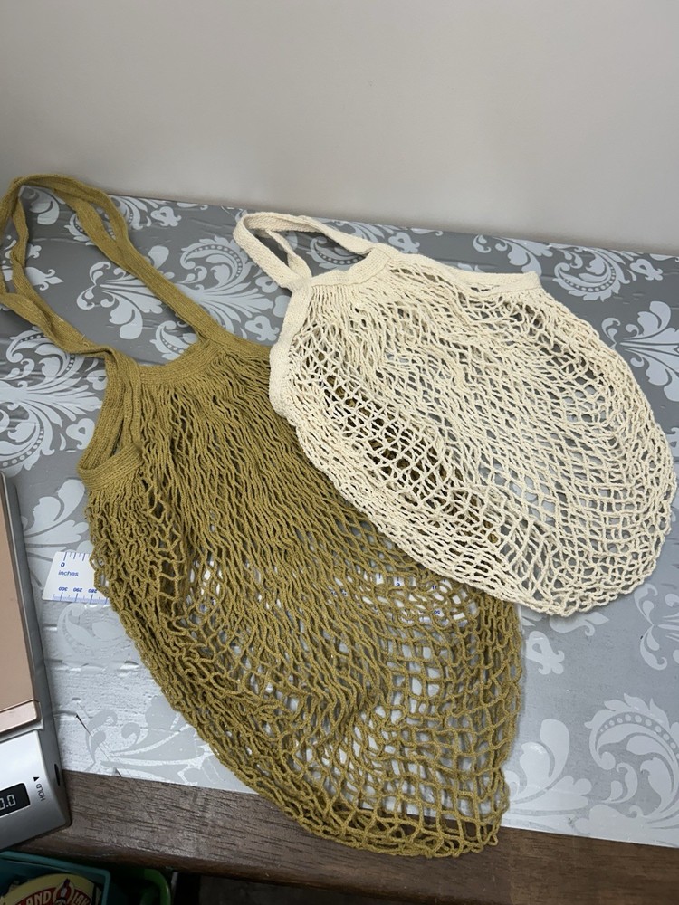 Cotton Mesh Reusable Market Bag. Set Of 2 New Farm Market
