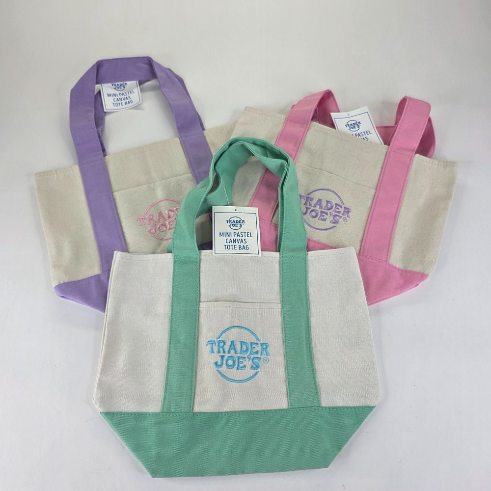 Trader Joes Mini Tote Canvas 3pc Green Purple Pink 2026