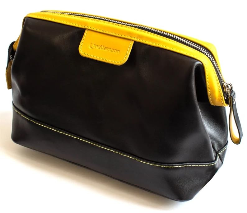 Genuine Leather Toiletry Bag for Men & Women – Large Waterproof Travel Black