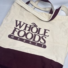 Vtg NEW Whole Foods Market Canvas Shopping Bag Tote Made in USA Maroon Natural