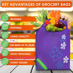 5 Pcs Fruit Micro Tote Bag – Reusable Grocery Bags Foldable with 15″X15″ Capacit
