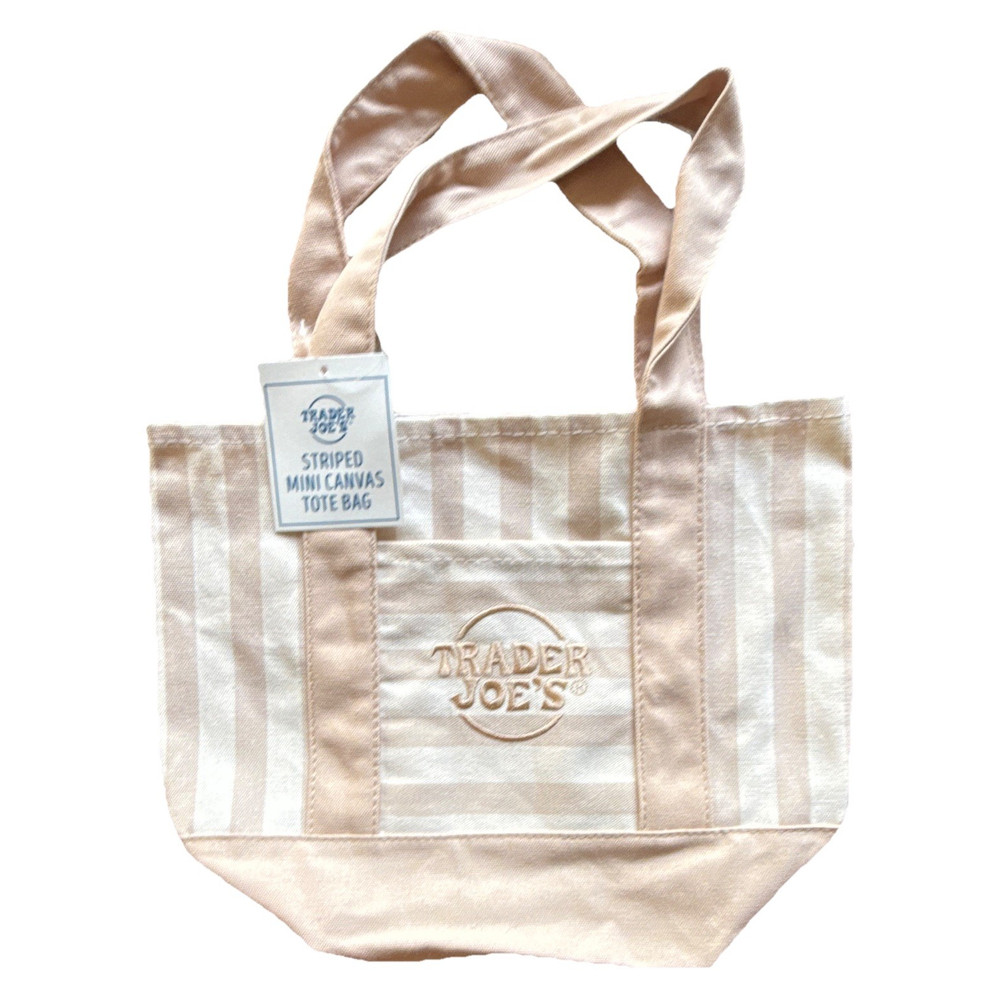 Trader Joe’s Striped Mini Canvas Tote Bag Reusable Beige/White 13x8x6