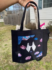 Black Reusable custom Ghost Pattern ToteBag, Medium 14 x 11 x 4 in