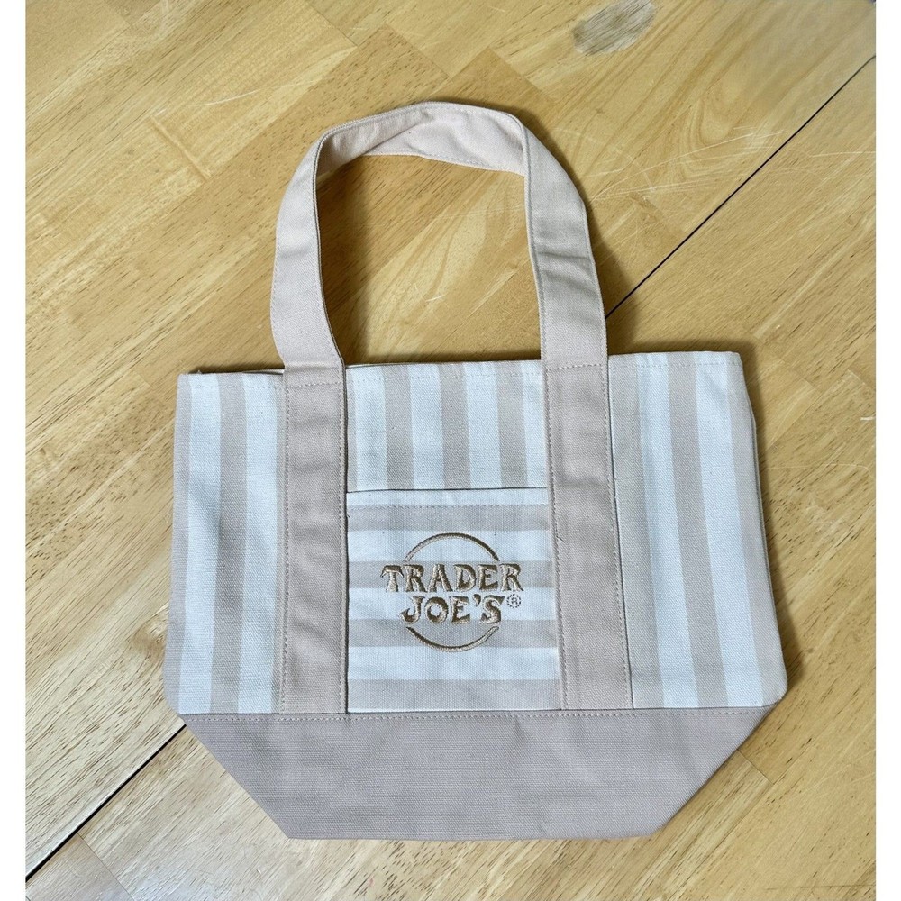 Trader Joe’s Pastel Striped Canvas Tote Bag SINGLE NWT Tan 2026 Limited Edition