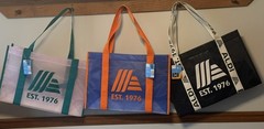 Three ALDI 50th Mesh Tote Bag Black Green and orange / Cream Straps RARE LTD ED