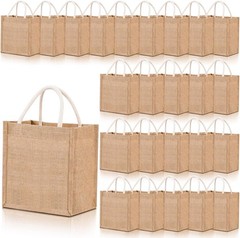 24 Pcs Burlap Tote Bag Mini Jute Reusable Waterproof Bag W/ Handles Small Blank