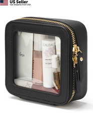 Mini Clear Black Makeup Bag – Cute Square Cosmetic Pouch for Travel