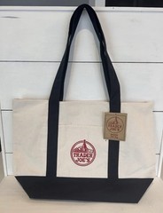 Classic Trader Joe’s Beige navy Reusable regular Tote Bag Foldable Cotton HTF