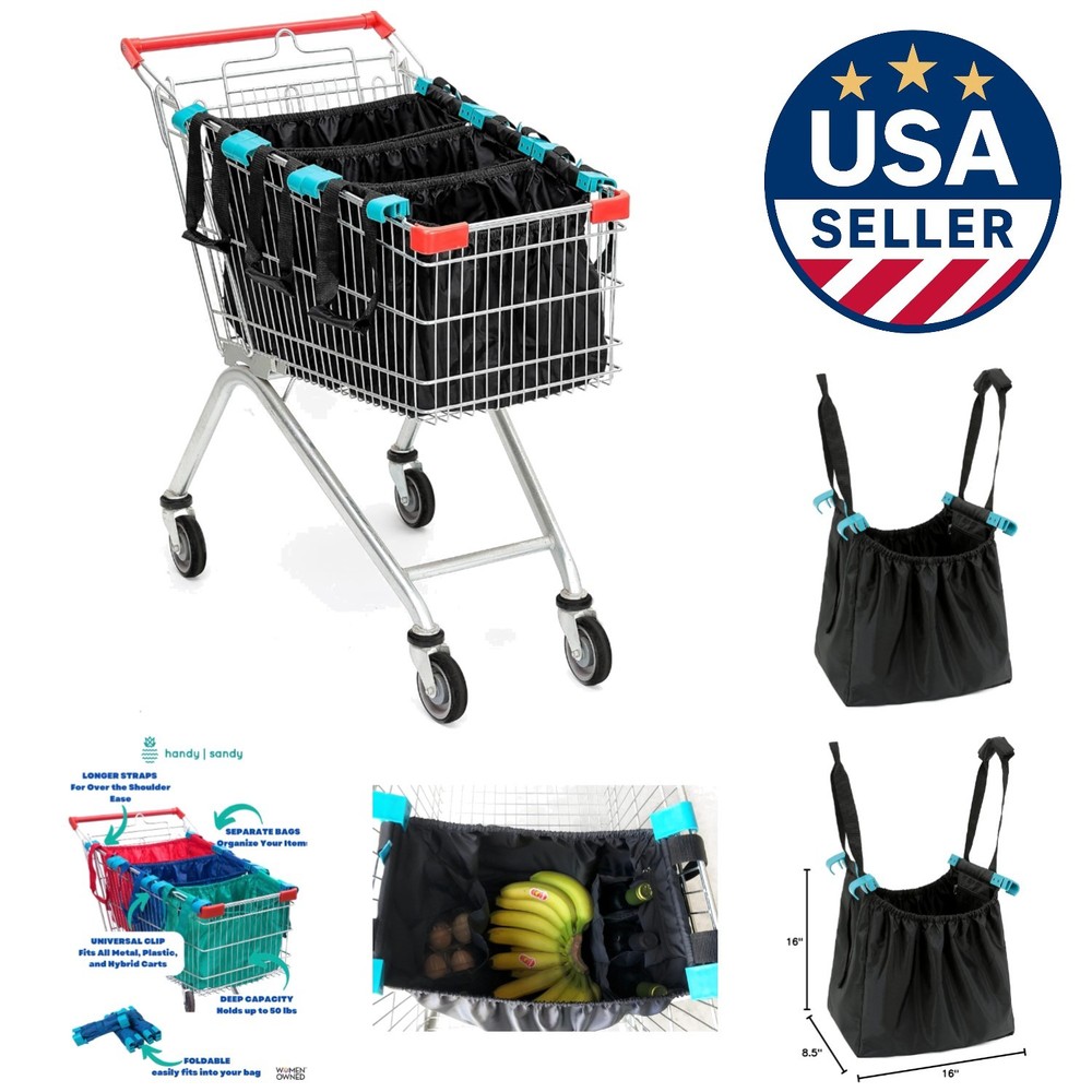 3-Pack Reusable Grocery Bags with Clips | Eco-Friendly, Heavy-Duty Organizer