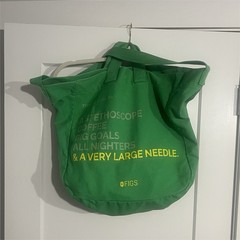 FIGS Green Reusable Tote Bag 19x18x6 in Long Handles Text Print