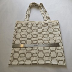 Geometric Pattern Fabric Reusable Tote Shopping Bag Beige 14 x 18 in