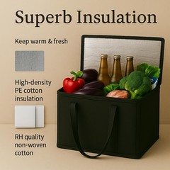 2 Pack Xl-Large Insulated Grocery Shopping Bags Black Reusable Bag Thermal