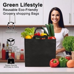 50 Pack Black Reusable Totes Bag with Reinforced Handles Non Woven Bulk Shopp…