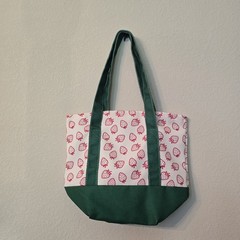 Reusable Canvas Strawberry Pattern Tote Bag Small Green/White/Red 15x10x6 in