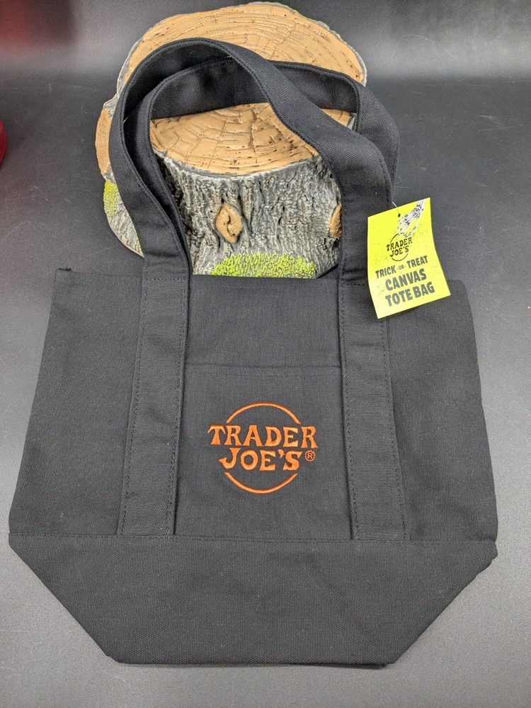 New Limited Edition Black And Orange Trader Joes Halloween Mini Canvas Tote Bag
