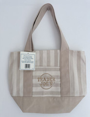 Trader Joe’s Summer Reusable Mini Tote Bag Beige Stripe Cotton/Poly 13×10.5×5.75