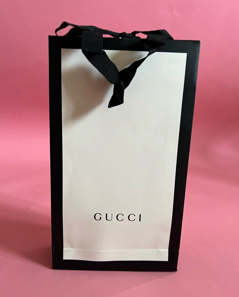 Gucci Paper Reusable Shopping Bag Rope Handle White Black 11″ x 6.5 ” x 4.3″