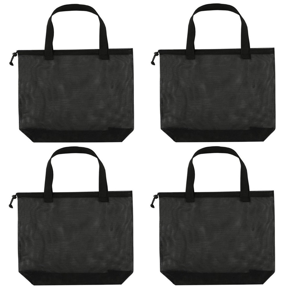 Reusable 4Pack Colorful Mesh Beach Tote BagsMesh Shopping Bag With Drawstring…