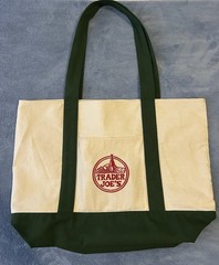 Trader Joe’s Medium Canvas Tote Reusable Shopping Bag Logo Green/White/Red