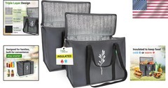 Durable 2-Pack Gray Insulated Grocery Bags – Eco-Friendly & Versatile 9 Gallon