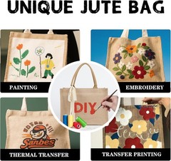 Karinoos 8pcs Burlap Tote Bag Set with Handles, Waterproof Reusable Blank Gro…