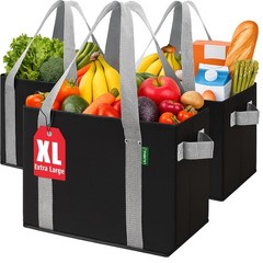 Reusable Grocery Bags (3 Pack ) – Heavy Duty Eco Tote with Large, Black