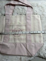Trader Joes Striped Mini Tote bag Canvas Pink Cream Stripe New With Tag