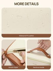 Telena Leather Make Up Bag Portable Travel Makeup 0-Beige with Brown