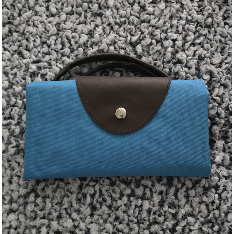 Blue Foldable Nylon Medium Reusable Bag with Snap Closure