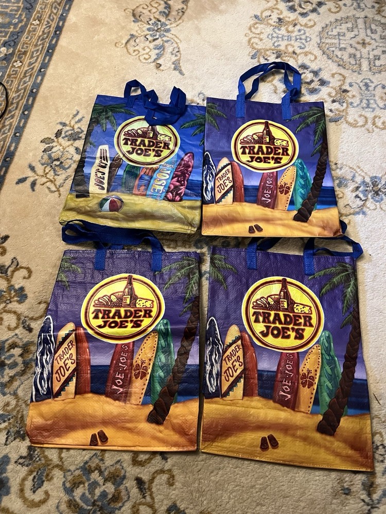 4 VTG Trader Joe’s Reusable Surfboards Beach Palm Trees Shopping Tote Bag