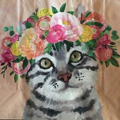 Tiger Kitty Cat FLORAL Crown🌸Reusable Durable Shopping Bag EcoTote TJ Maxx NWT