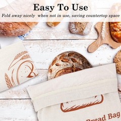 2 Pack Reusable Linen Bread Storage Bags with 15×12 inches, 2 patterns
