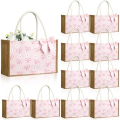 12 Pcs Burlap Tote Bag with Handle Coquette Bowknot Daisy Flower Reusable Bag…