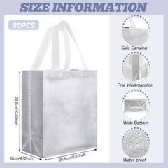 80 PCS Gift Bags Set Reusable Glossy Tote Handle 10x8x4.7 Inch Silver