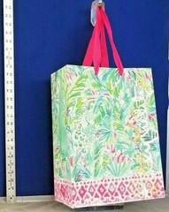 NEW Keep it Pnk & Grn LILLY PULITZER Ribbon Handle SHOPPING BAG w.GOLD Signature