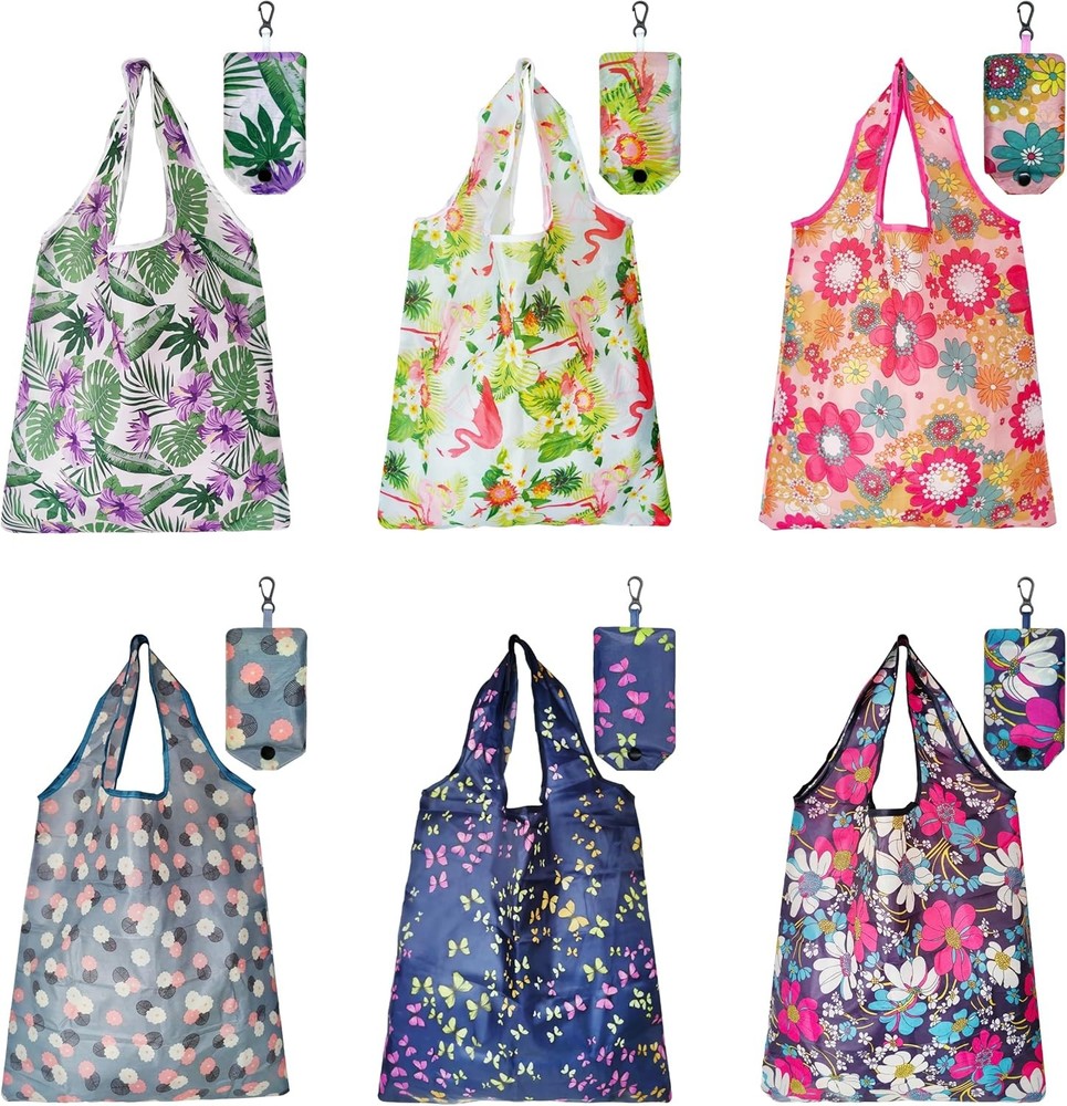 Reusable Shopping Bags Foldable Waterproof Washable Eco Friendly 6 Pack