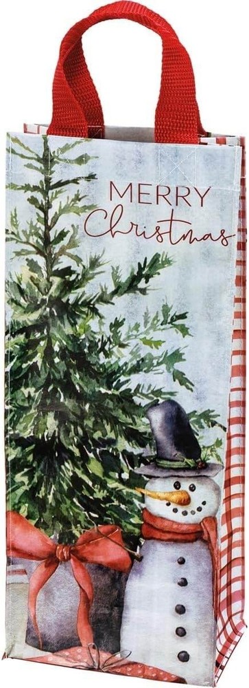 Reusable WINE TOTE – Merry Christmas, Snowman Nylon 5.50″ x 13.75″ x 3.50″ NWT