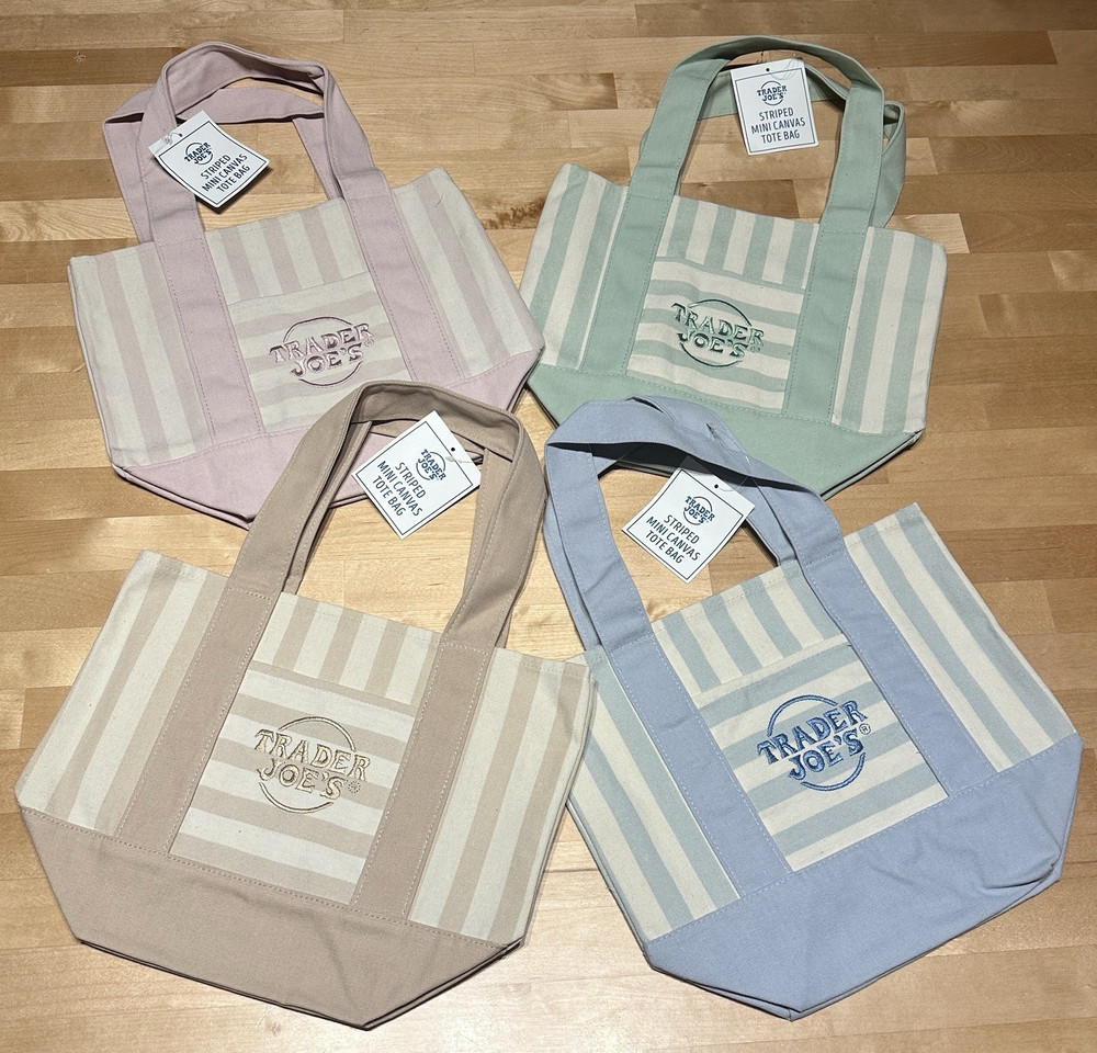 Trader Joe’s Striped Mini Canvas Tote Bags 4-Pack Multicolor 11×10 in