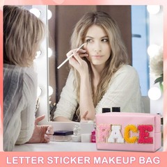 LYOOmaLL 4 Pcs Chenille Letter Preppy Patches Makeup white blue Black pink