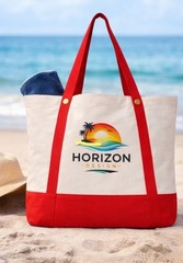 Horizon Design Classic Carry-All Tote Bag Foldable Canvas Red Pink White Pattern