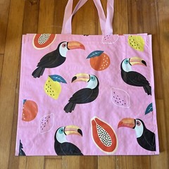 Toucans & Fruit Pink Large Reusable Shopping Bag TJ Maxx Eco-Friendly