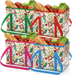 4 Pack Reusable Grocery Bags, Large Heavy-Duty Shopping Tote with Box Shape