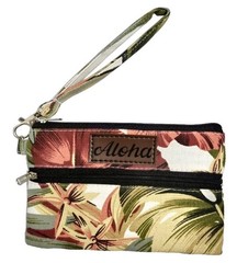 Hawaiian Print Canvas Wristlet Handbags Vintage Hibiscus Hawaii Island Wallets N