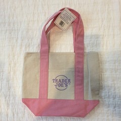 Trader Joe’s Mini Pastel Canvas Tote Bag Pink/Beige Cotton/Poly 13x10x6