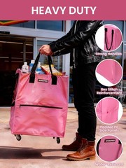 WORKPRO Medium Reusable Grocery Bag 4 Caster Wheels Heavy Duty Shop Rolling Tote