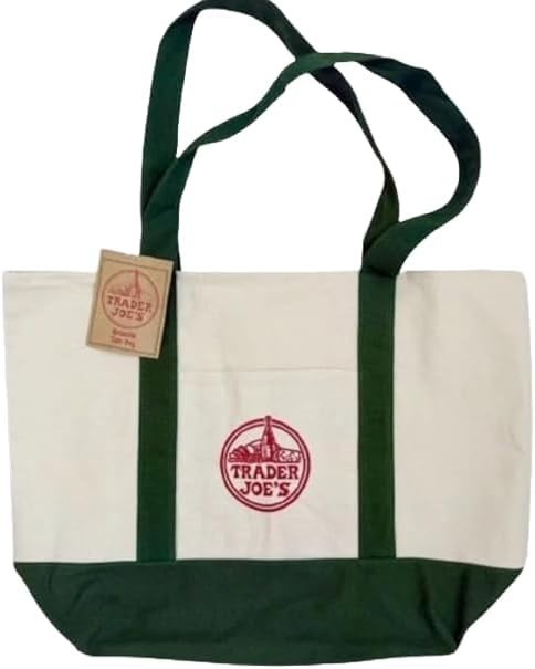 Trader Joe’s Large Canvas Tote Reusable Bag 20x14x6″ Green/White LIMITED EDITION